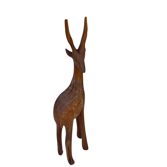 Hand-Carved Wooden Antelope Figurine 5.75" x 2.25" Decor Nature Sculpture Art - Picture 6 of 9